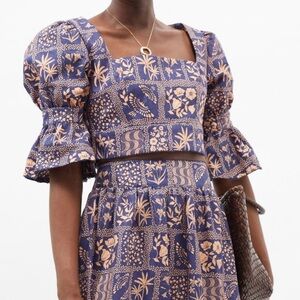 AGUA BY AGUA BENDITA Puff-Sleeve Floral-Print Linen Blouse (21)